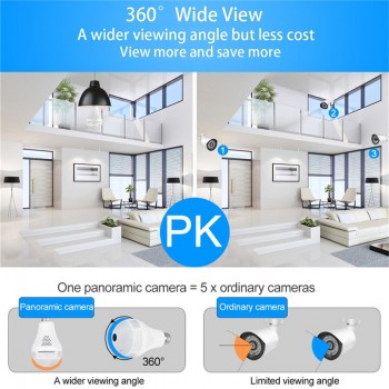 Bulb Lamp Wifi Camera With Audio 1080P HD 360 Degree Indoor FishEye Wireless Home Camera Night Vision Support 128GB For phone PC