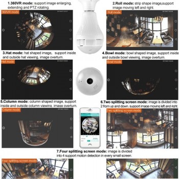 Bulb Lamp Wifi Camera With Audio 1080P HD 360 Degree Indoor FishEye Wireless Home Camera Night Vision Support 128GB For phone PC