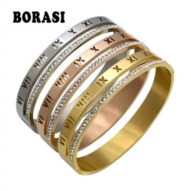Luxury Crystal Roman Numerals Cuff Bracelets amp; Bangles Women Bijoux Brand Design Gold Color Rhinestones Arm Pulseira Feminina