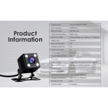 Car Rear View Backup Mini Camera 170 Degree Car Parking Reverse Backup Camera With 4 LED Night Vision IPX67 Waterproof