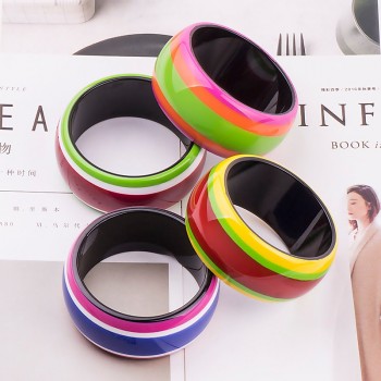 GuanLong Brand Design Colorful Stripe Resin Bangles For Office Ladies Fashion Bangle Bracelet Jewelry Wholesale