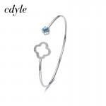 Cdyle Crystals from Swarovski S925 Sterling Silver Bracelet Bangles For Women Thin Cuff Hollowed Four Leaf Clover Bracelet Gift