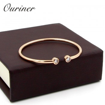 New Brand Bangle Top Quality Color Gold Stainless Steel Jewelry Inlay CZ Crystal Letter Noble Women Cuff Bangles Bracelets 101-1