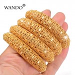 WANDO 4pcs india Africa Ethiopia Gold Flower Bracelet for Womens, Gold Color NEW Flower Bangle With Spring Jewelry Gifts B149