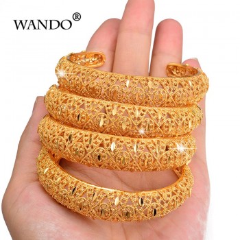 WANDO 4pcs india Africa Ethiopia Gold Flower Bracelet for Womens, Gold Color NEW Flower Bangle With Spring Jewelry Gifts B149