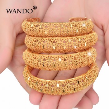 WANDO 4pcs india Africa Ethiopia Gold Flower Bracelet for Womens, Gold Color NEW Flower Bangle With Spring Jewelry Gifts B149