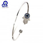Lucky Eye Hamsa Hand Bangle Bracelet Titanium Steel Blue Evil Eye Bangle Adjustable Luxury Jewelry For Women Girl EY5160