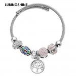 Fashion Crystal Disco Ball Charms Bracelets Bangles Stainless Steel Tree of Life Pendant Adjustable Bracelet Jewelry for Women
