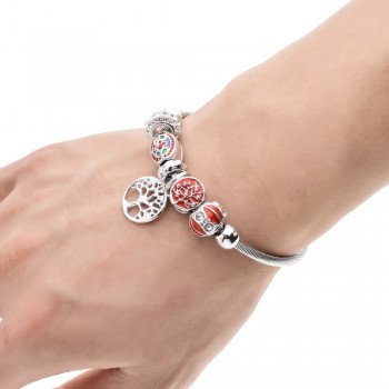 Fashion Crystal Disco Ball Charms Bracelets Bangles Stainless Steel Tree of Life Pendant Adjustable Bracelet Jewelry for Women