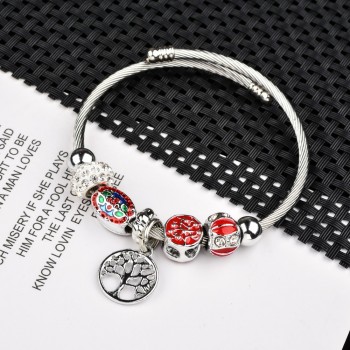 Fashion Crystal Disco Ball Charms Bracelets Bangles Stainless Steel Tree of Life Pendant Adjustable Bracelet Jewelry for Women
