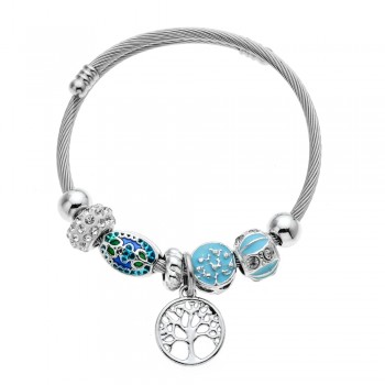 Fashion Crystal Disco Ball Charms Bracelets Bangles Stainless Steel Tree of Life Pendant Adjustable Bracelet Jewelry for Women