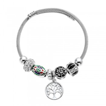 Fashion Crystal Disco Ball Charms Bracelets Bangles Stainless Steel Tree of Life Pendant Adjustable Bracelet Jewelry for Women