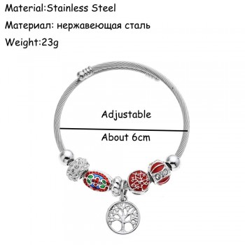 Fashion Crystal Disco Ball Charms Bracelets Bangles Stainless Steel Tree of Life Pendant Adjustable Bracelet Jewelry for Women