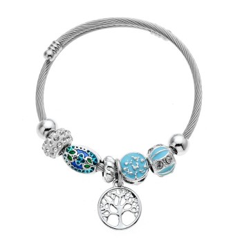 Fashion Crystal Disco Ball Charms Bracelets Bangles Stainless Steel Tree of Life Pendant Adjustable Bracelet Jewelry for Women
