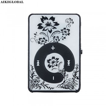 AIKEGLOBAL Hifi Mini Clip Flower Pattern MP3 Player Music Media Support Micro SD TF Card with Charging Cable Drop Shipping