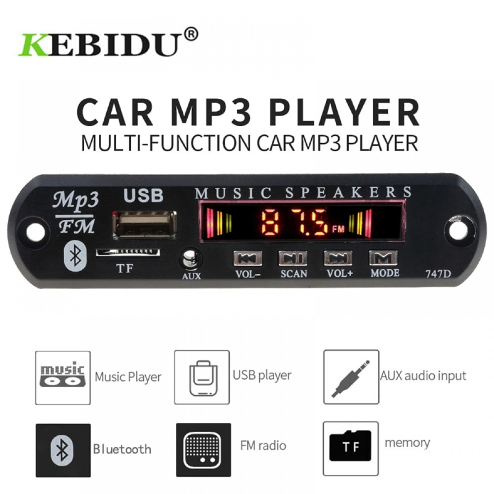 Kebidu 5V 12V Bluetooth MP3 Decoder Board MP3 Player Car Kit FM Radio TF USB 3.5 Mm WMA AUX Audio Receiver Newest