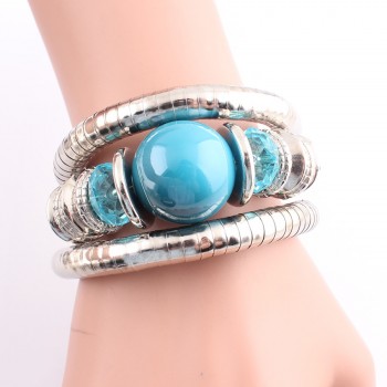 SLZBCY Woman Bracelets Big Blue Stone Multi Layer Snake Chain Bracelet Charm Beads Stretchy Elastic Bangles Flexible Jewelry