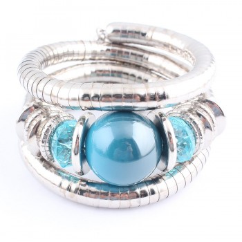 SLZBCY Woman Bracelets Big Blue Stone Multi Layer Snake Chain Bracelet Charm Beads Stretchy Elastic Bangles Flexible Jewelry