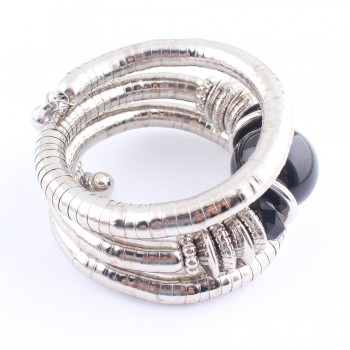 SLZBCY Woman Bracelets Big Blue Stone Multi Layer Snake Chain Bracelet Charm Beads Stretchy Elastic Bangles Flexible Jewelry