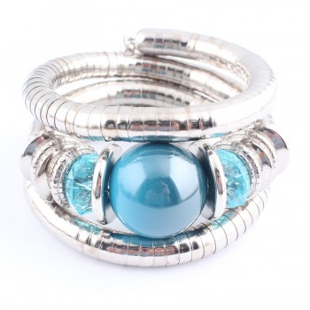 SLZBCY Woman Bracelets Big Blue Stone Multi Layer Snake Chain Bracelet Charm Beads Stretchy Elastic Bangles Flexible Jewelry