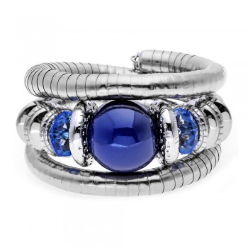 SLZBCY Woman Bracelets Big Blue Stone Multi Layer Snake Chain Bracelet Charm Beads Stretchy Elastic Bangles Flexible Jewelry