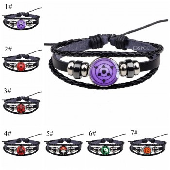 Rinnegan Eyes Naruto Bracelet Sharingan Eye Black Leather Bracelet Uchiha Uzumaki Clan Logo Anime Cosplay Lover Gift