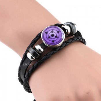 Rinnegan Eyes Naruto Bracelet Sharingan Eye Black Leather Bracelet Uchiha Uzumaki Clan Logo Anime Cosplay Lover Gift
