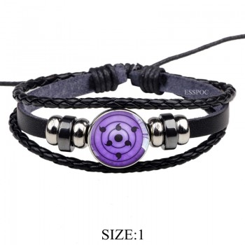Rinnegan Eyes Naruto Bracelet Sharingan Eye Black Leather Bracelet Uchiha Uzumaki Clan Logo Anime Cosplay Lover Gift