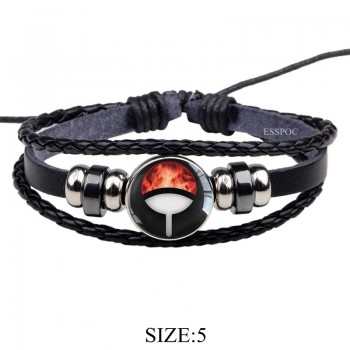 Rinnegan Eyes Naruto Bracelet Sharingan Eye Black Leather Bracelet Uchiha Uzumaki Clan Logo Anime Cosplay Lover Gift