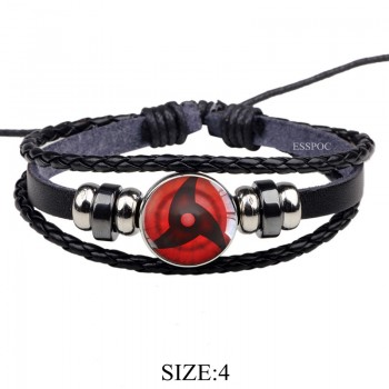 Rinnegan Eyes Naruto Bracelet Sharingan Eye Black Leather Bracelet Uchiha Uzumaki Clan Logo Anime Cosplay Lover Gift