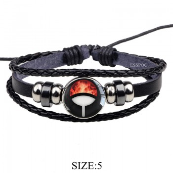 Rinnegan Eyes Naruto Bracelet Sharingan Eye Black Leather Bracelet Uchiha Uzumaki Clan Logo Anime Cosplay Lover Gift