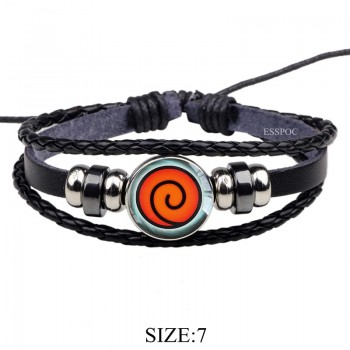 Rinnegan Eyes Naruto Bracelet Sharingan Eye Black Leather Bracelet Uchiha Uzumaki Clan Logo Anime Cosplay Lover Gift