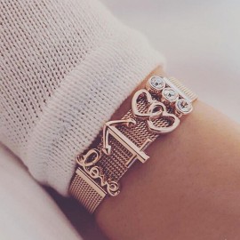 Somsoar Jewelry Rose Gold Sunburst Cross Mesh Stainless steel Bracelet Set with DIY Charms as Mothers Day Gift