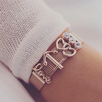 Somsoar Jewelry Rose Gold Sunburst Cross Mesh Stainless steel Bracelet Set with DIY Charms as Mothers Day Gift
