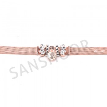 Somsoar Jewelry Rose Gold Sunburst Cross Mesh Stainless steel Bracelet Set with DIY Charms as Mothers Day Gift