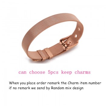 Somsoar Jewelry Rose Gold Sunburst Cross Mesh Stainless steel Bracelet Set with DIY Charms as Mothers Day Gift