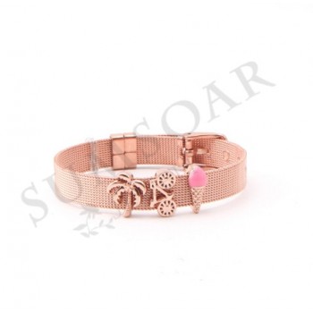 Somsoar Jewelry Rose Gold Sunburst Cross Mesh Stainless steel Bracelet Set with DIY Charms as Mothers Day Gift