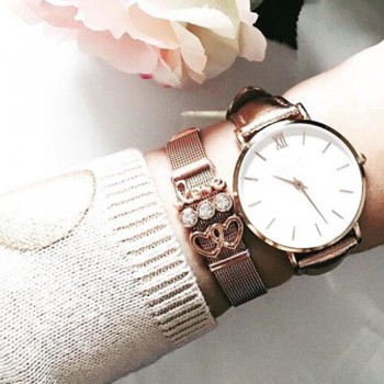 Somsoar Jewelry Rose Gold Sunburst Cross Mesh Stainless steel Bracelet Set with DIY Charms as Mothers Day Gift