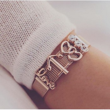 Somsoar Jewelry Rose Gold Sunburst Cross Mesh Stainless steel Bracelet Set with DIY Charms as Mothers Day Gift