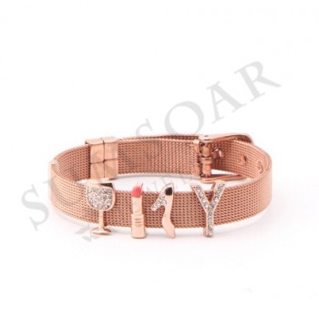 Somsoar Jewelry Rose Gold Sunburst Cross Mesh Stainless steel Bracelet Set with DIY Charms as Mothers Day Gift
