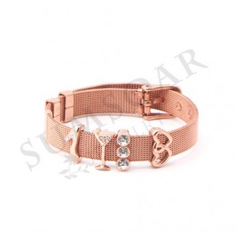 Somsoar Jewelry Rose Gold Sunburst Cross Mesh Stainless steel Bracelet Set with DIY Charms as Mothers Day Gift