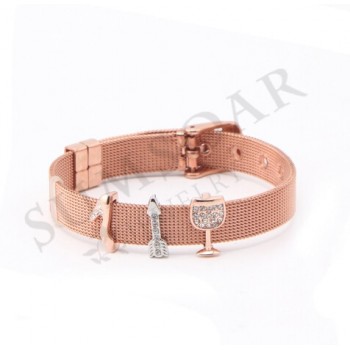 Somsoar Jewelry Rose Gold Sunburst Cross Mesh Stainless steel Bracelet Set with DIY Charms as Mothers Day Gift