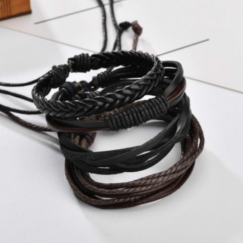 Kemstone Punk Leather Black Multi-layer Wrap bracelet Jewelry Men Gift