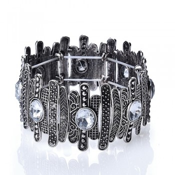 Joyme New Wide Vintage Charm Stretch Bracelets amp; Bangles Women Adjustable Beaded Strand Retro Marcasite Bracelet with Crystal