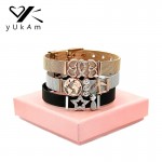 YUKAM Plane Travel World Globe Earth Map Slide Charm Mesh Keeper Bracelets Double Hearts Star Pineapple Bracelets Femme with Box