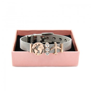 YUKAM Plane Travel World Globe Earth Map Slide Charm Mesh Keeper Bracelets Double Hearts Star Pineapple Bracelets Femme with Box