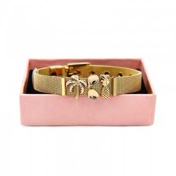 YUKAM Plane Travel World Globe Earth Map Slide Charm Mesh Keeper Bracelets Double Hearts Star Pineapple Bracelets Femme with Box
