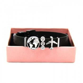 YUKAM Plane Travel World Globe Earth Map Slide Charm Mesh Keeper Bracelets Double Hearts Star Pineapple Bracelets Femme with Box