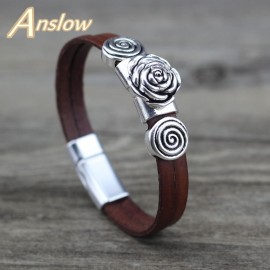 Anslow 2019 Creative Design Fashion Jewelry Vintage Retro Rose Charm Couple Leather Bracelets Party Accessories Gift LOW0723LB