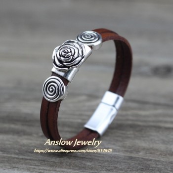Anslow 2019 Creative Design Fashion Jewelry Vintage Retro Rose Charm Couple Leather Bracelets Party Accessories Gift LOW0723LB